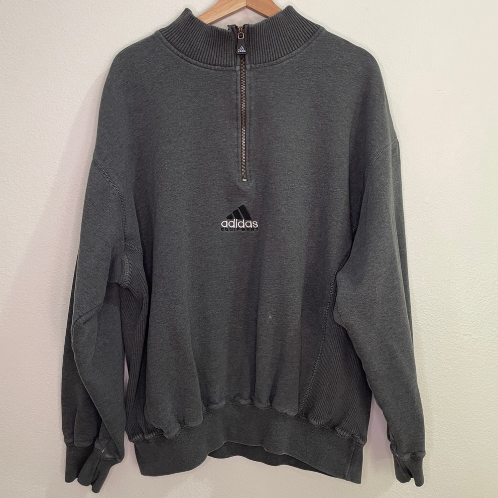 Vintage 90s Rare Adidas Equipment 1/4 Zip Sweatshirt - Dark Gray